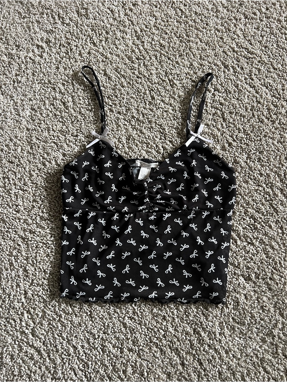 Full Tilt Black Cropped Cami with White Bow Print